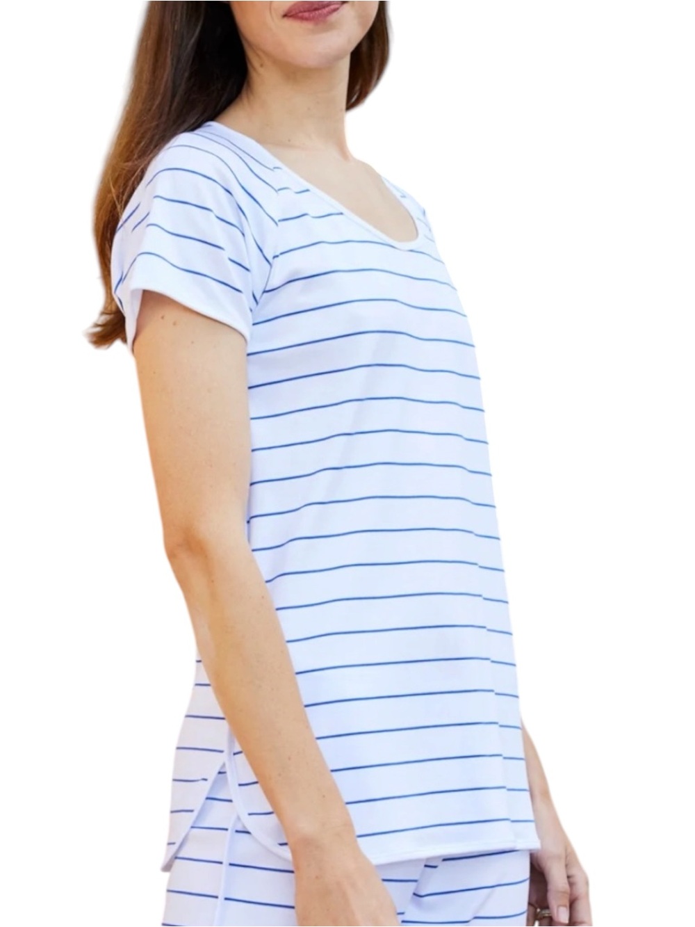 LAKE Pima Cotton Blue White Striped Pajama Top Sleep Shirt Lounge Small